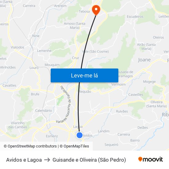 Avidos e Lagoa to Guisande e Oliveira (São Pedro) map