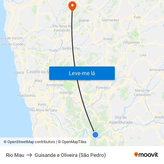 Rio Mau to Guisande e Oliveira (São Pedro) map