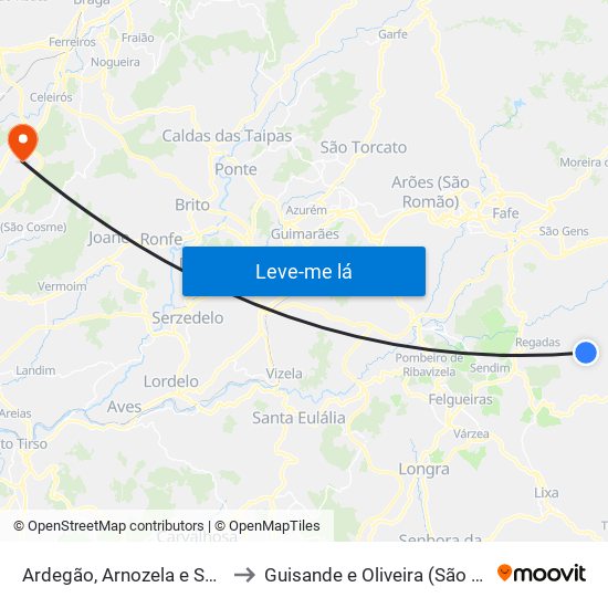 Ardegão, Arnozela e Seidões to Guisande e Oliveira (São Pedro) map