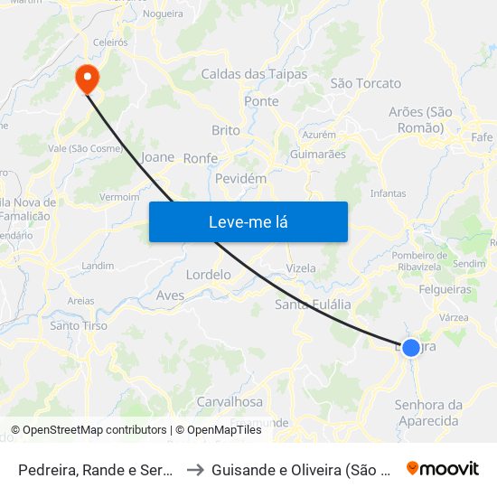 Pedreira, Rande e Sernande to Guisande e Oliveira (São Pedro) map
