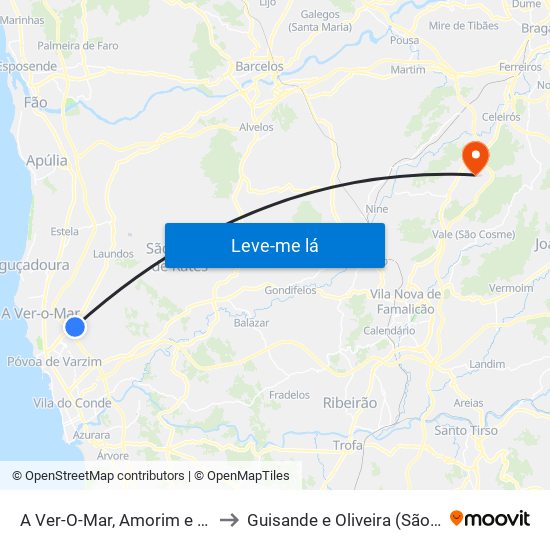A Ver-O-Mar, Amorim e Terroso to Guisande e Oliveira (São Pedro) map