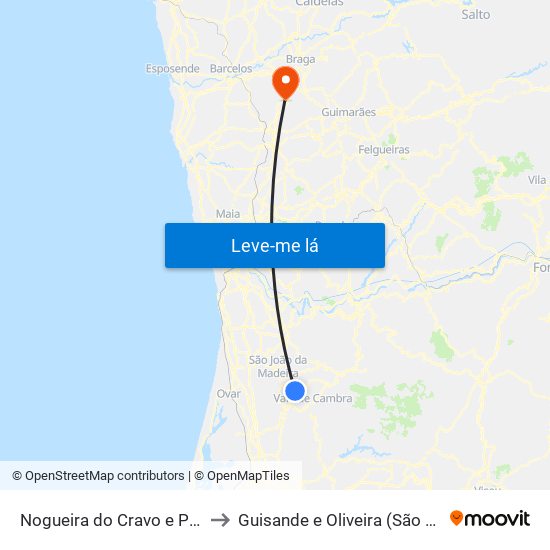 Nogueira do Cravo e Pindelo to Guisande e Oliveira (São Pedro) map