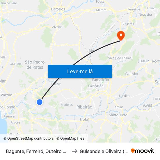 Bagunte, Ferreiró, Outeiro Maior e Parada to Guisande e Oliveira (São Pedro) map
