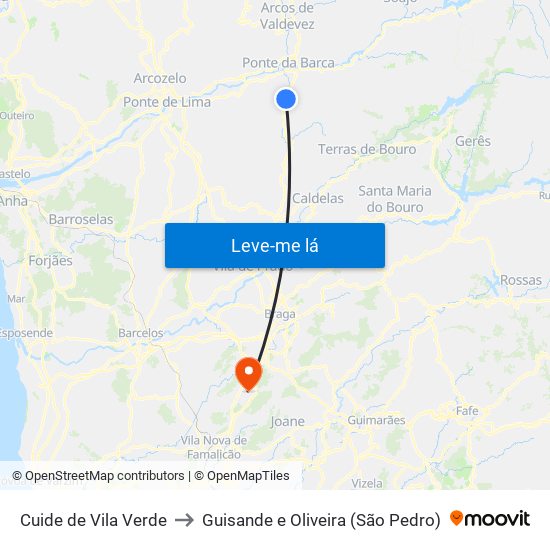 Cuide de Vila Verde to Guisande e Oliveira (São Pedro) map