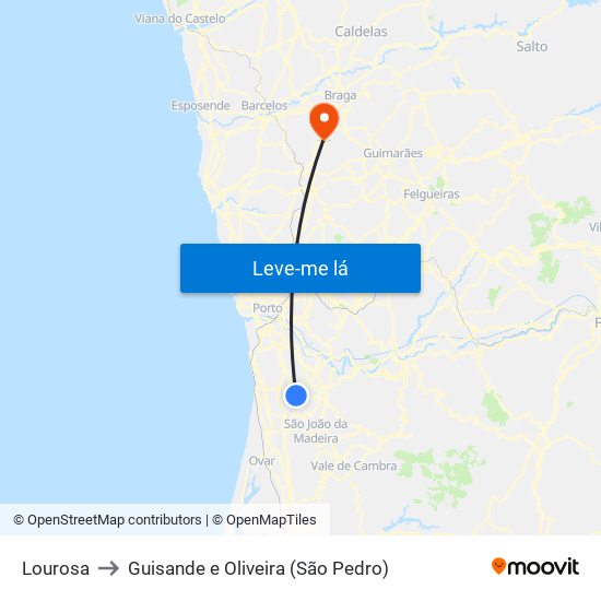 Lourosa to Guisande e Oliveira (São Pedro) map