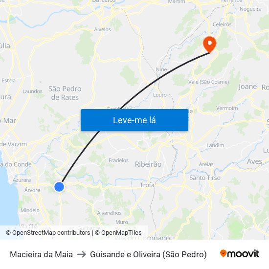 Macieira da Maia to Guisande e Oliveira (São Pedro) map