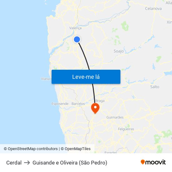 Cerdal to Guisande e Oliveira (São Pedro) map