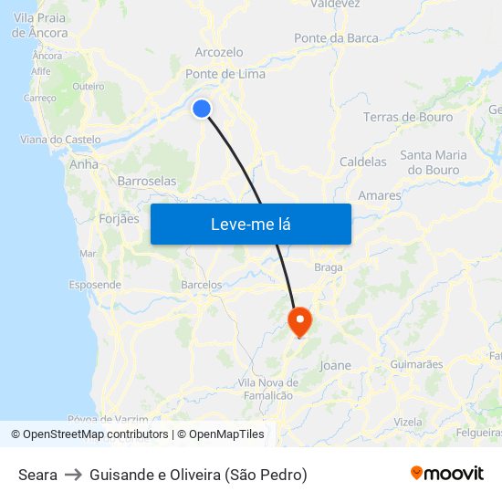 Seara to Guisande e Oliveira (São Pedro) map
