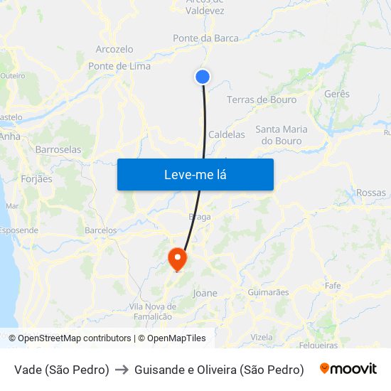 Vade (São Pedro) to Guisande e Oliveira (São Pedro) map