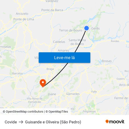 Covide to Guisande e Oliveira (São Pedro) map