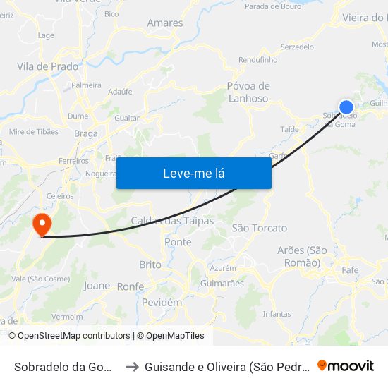 Sobradelo da Goma to Guisande e Oliveira (São Pedro) map