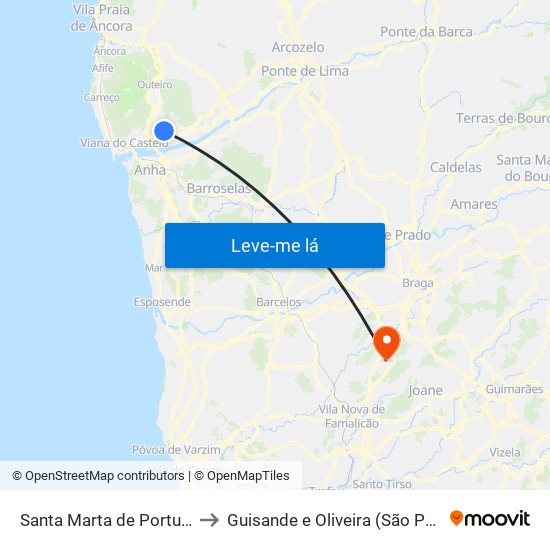 Santa Marta de Portuzelo to Guisande e Oliveira (São Pedro) map