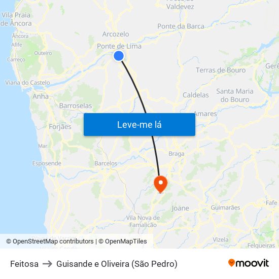 Feitosa to Guisande e Oliveira (São Pedro) map