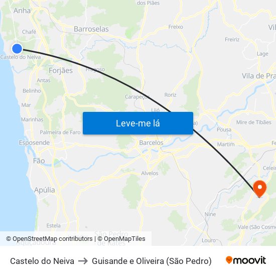 Castelo do Neiva to Guisande e Oliveira (São Pedro) map