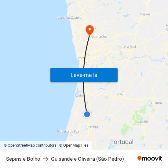 Sepins e Bolho to Guisande e Oliveira (São Pedro) map