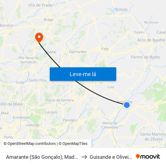 Amarante (São Gonçalo), Madalena, Cepelos e Gatão to Guisande e Oliveira (São Pedro) map