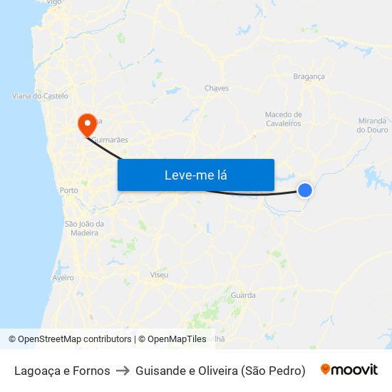 Lagoaça e Fornos to Guisande e Oliveira (São Pedro) map