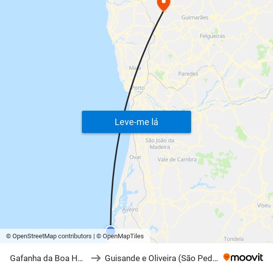 Gafanha da Boa Hora to Guisande e Oliveira (São Pedro) map