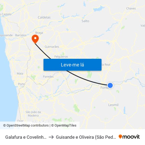 Galafura e Covelinhas to Guisande e Oliveira (São Pedro) map
