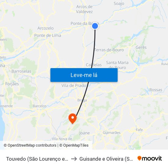 Touvedo (São Lourenço e Salvador) to Guisande e Oliveira (São Pedro) map