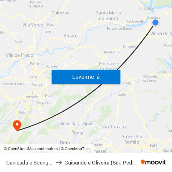 Caniçada e Soengas to Guisande e Oliveira (São Pedro) map