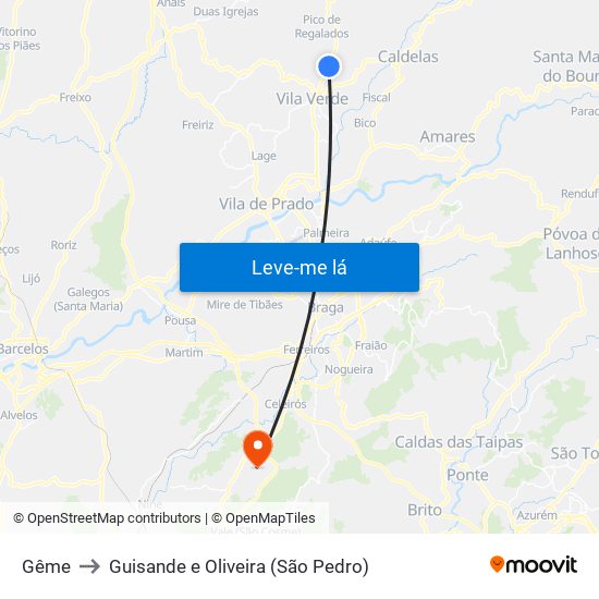 Gême to Guisande e Oliveira (São Pedro) map