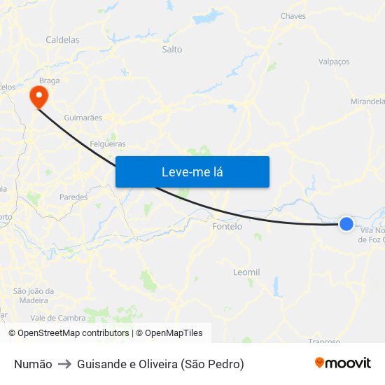 Numão to Guisande e Oliveira (São Pedro) map
