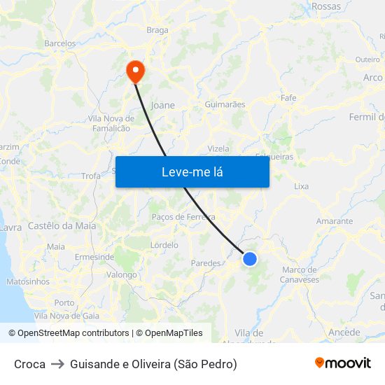 Croca to Guisande e Oliveira (São Pedro) map