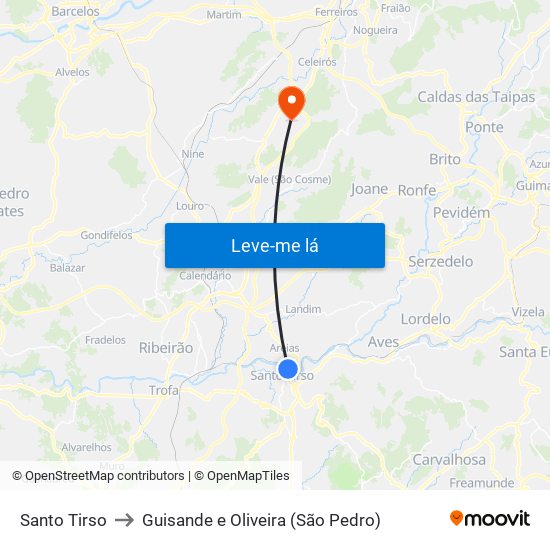 Santo Tirso to Guisande e Oliveira (São Pedro) map