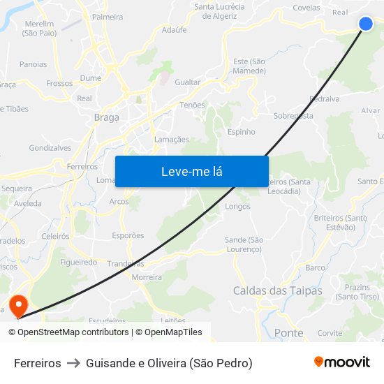 Ferreiros to Guisande e Oliveira (São Pedro) map