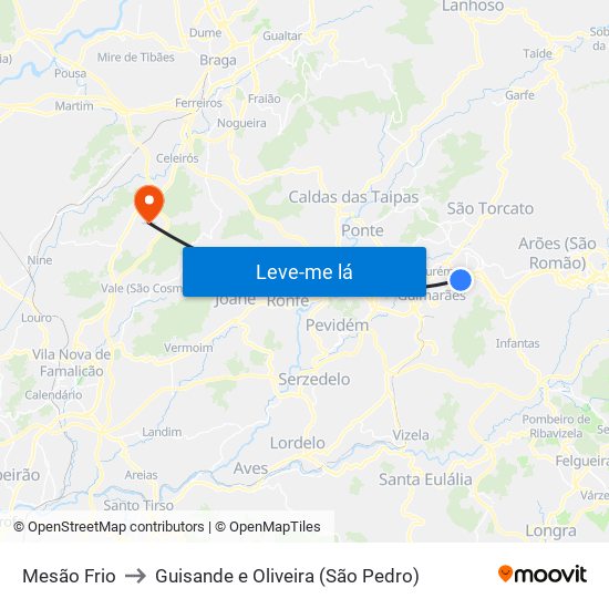 Mesão Frio to Guisande e Oliveira (São Pedro) map