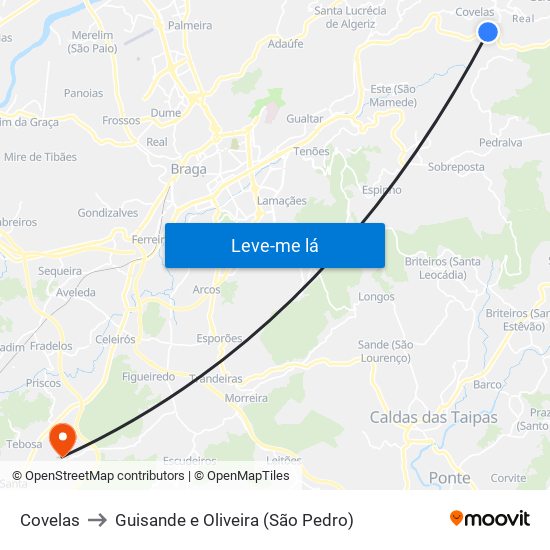 Covelas to Guisande e Oliveira (São Pedro) map