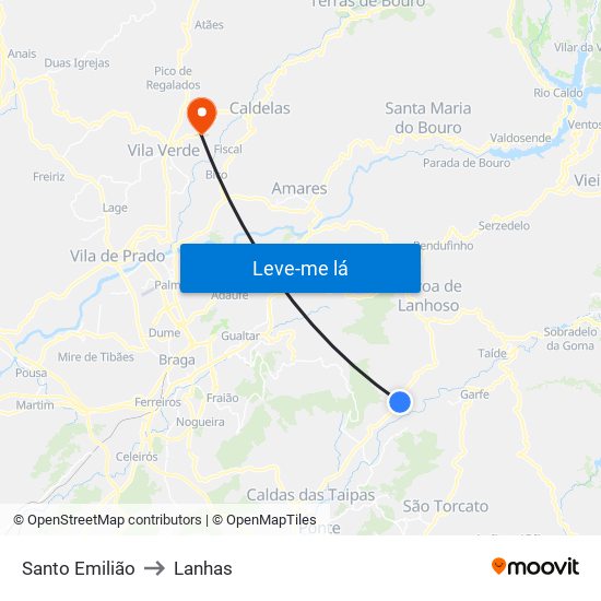 Santo Emilião to Lanhas map