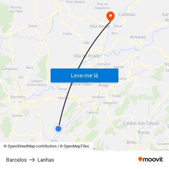 Barcelos to Lanhas map