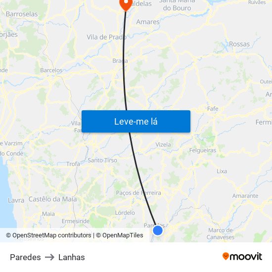 Paredes to Lanhas map