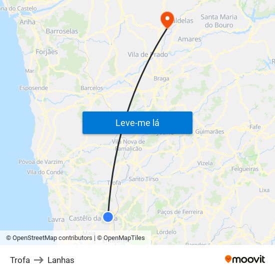 Trofa to Lanhas map