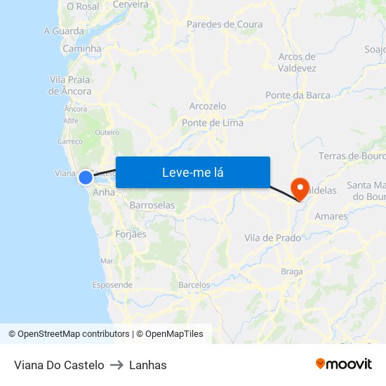 Viana Do Castelo to Lanhas map