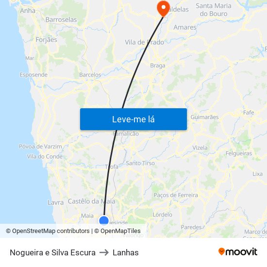 Nogueira e Silva Escura to Lanhas map