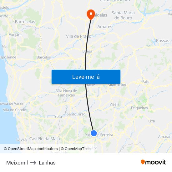 Meixomil to Lanhas map