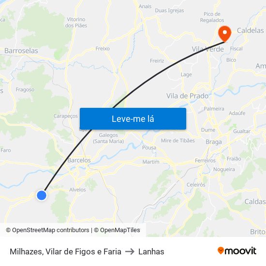 Milhazes, Vilar de Figos e Faria to Lanhas map