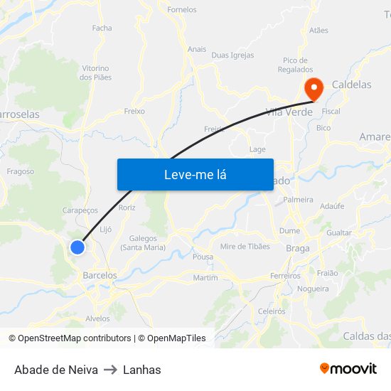 Abade de Neiva to Lanhas map