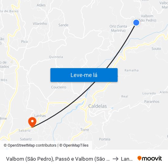 Valbom (São Pedro), Passô e Valbom (São Martinho) to Lanhas map