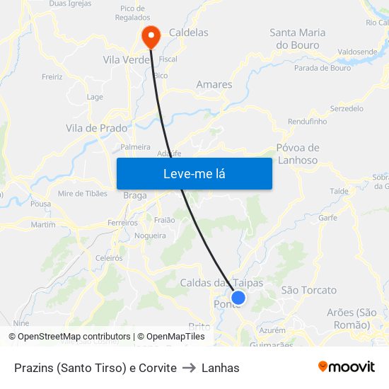 Prazins (Santo Tirso) e Corvite to Lanhas map