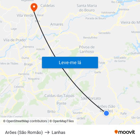 Arões (São Romão) to Lanhas map