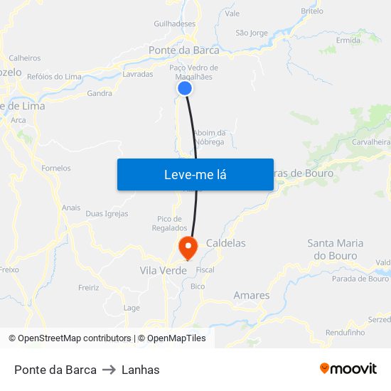 Ponte da Barca to Lanhas map