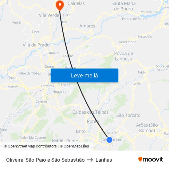 Oliveira, São Paio e São Sebastião to Lanhas map