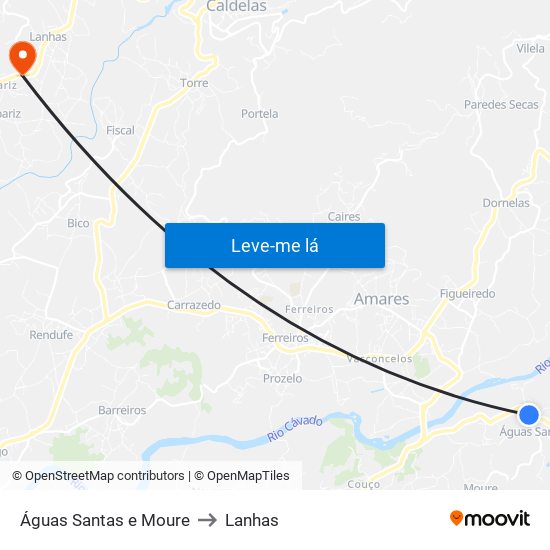 Águas Santas e Moure to Lanhas map