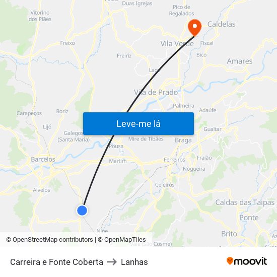 Carreira e Fonte Coberta to Lanhas map