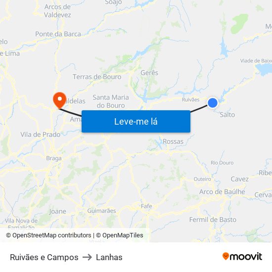 Ruivães e Campos to Lanhas map