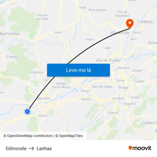 Gilmonde to Lanhas map